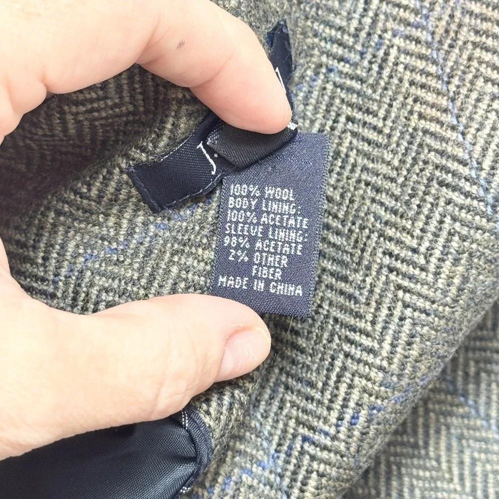 J. Crew Mens XL Gray Herringbone Wool 3 Button Tweed Blazer Sport Coat 48